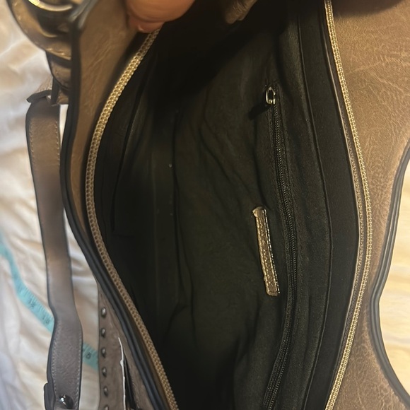 Gray Studded Tote with Braided Strap - Picture 2 of 3